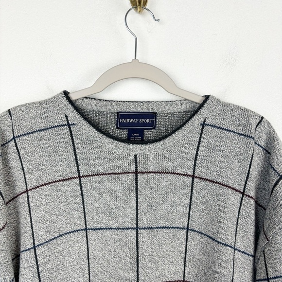 Vintage 90s Fairway Sport Windowpane Plaid Print Grandpa Sweater Sz L - Picture 3 of 6